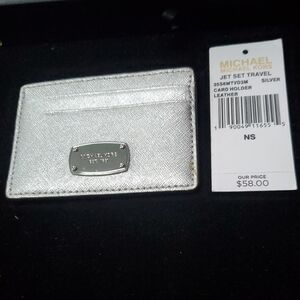 Michael Kors Silver Metallic Leather Card Case